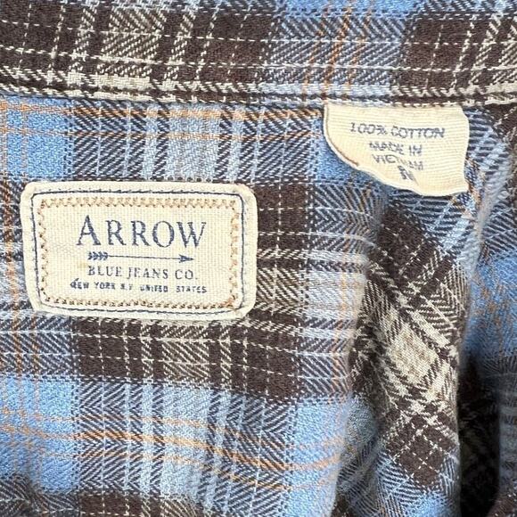 Arrow Classic Vintage Men's Brown Plaid Flannel Button Down Shirt Medium Cotton - Picture 6 of 6